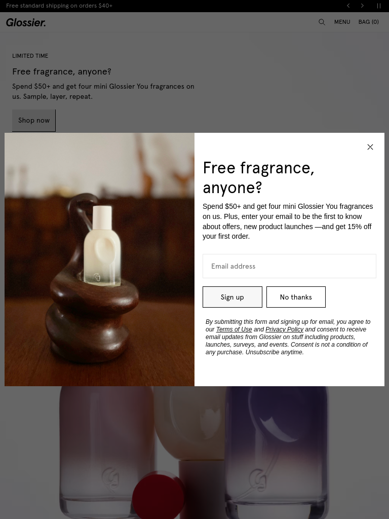 glossier.com 768 पिक्सेल चौड़ाई पर