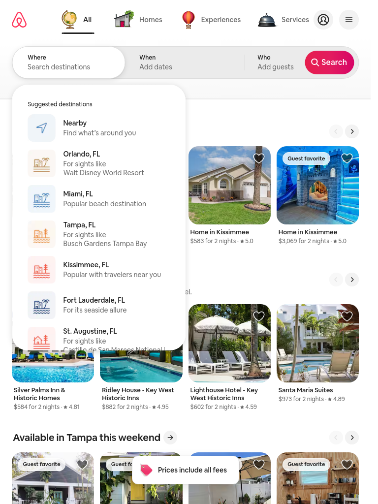 airbnb.com bei 768 Pixeln