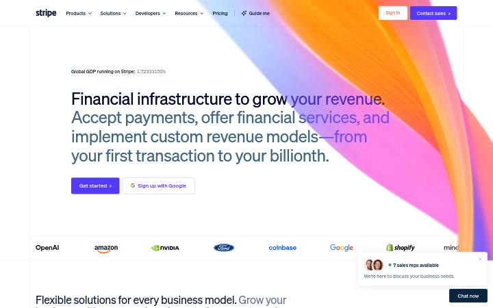 الصفحة الرئيسية لـ stripe.com