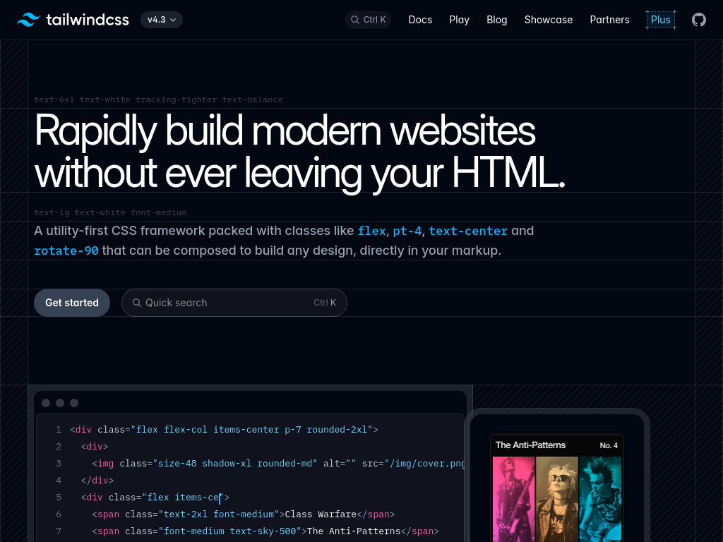 tailwindcss.com bei 1024 Pixeln