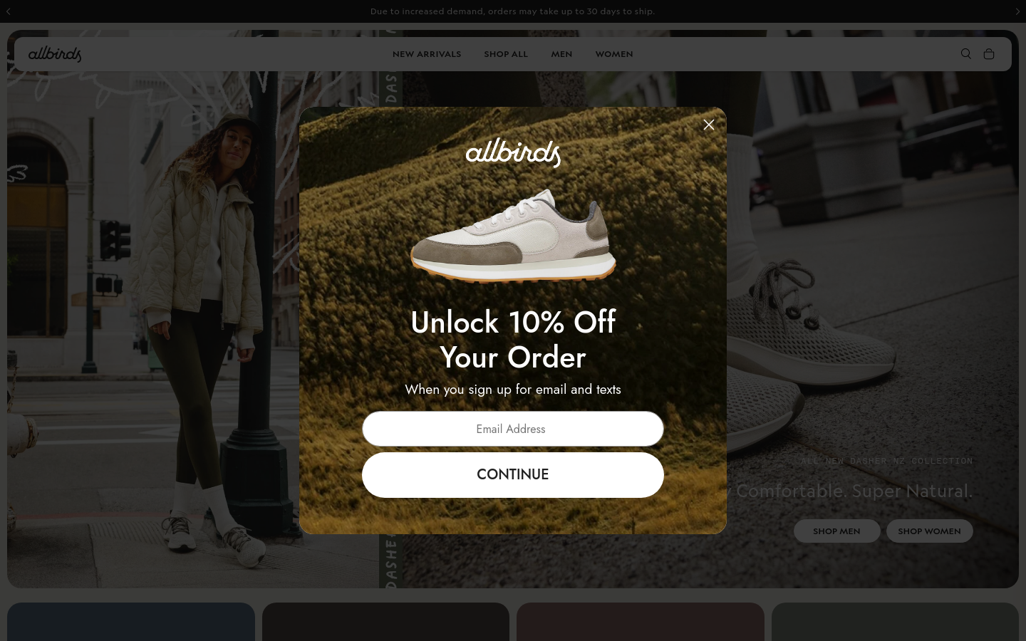 allbirds.com بعرض 1440 بكسل