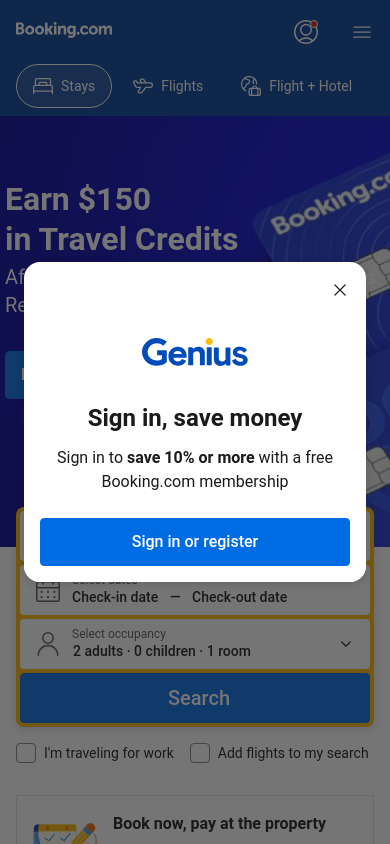 booking.com bei 390 Pixeln