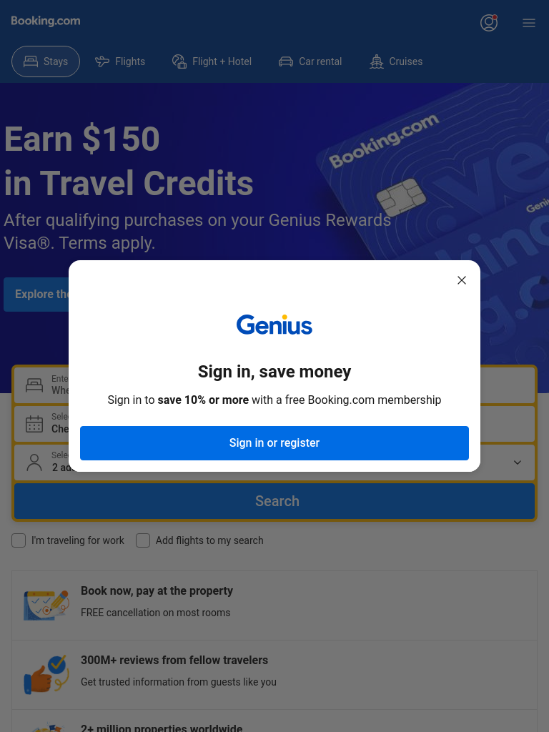 booking.com bei 768 Pixeln
