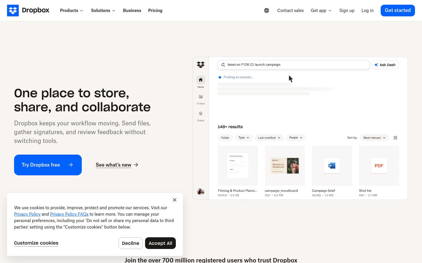 dropbox.com at 1440 pixels