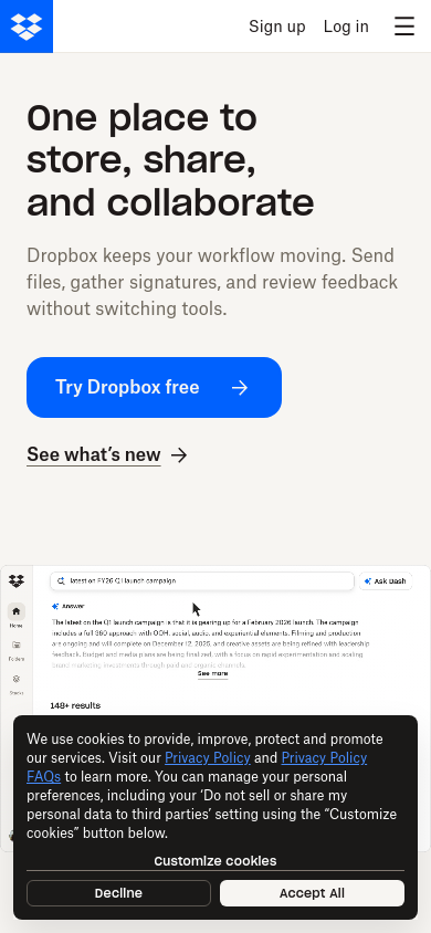 dropbox.com at 390 pixels
