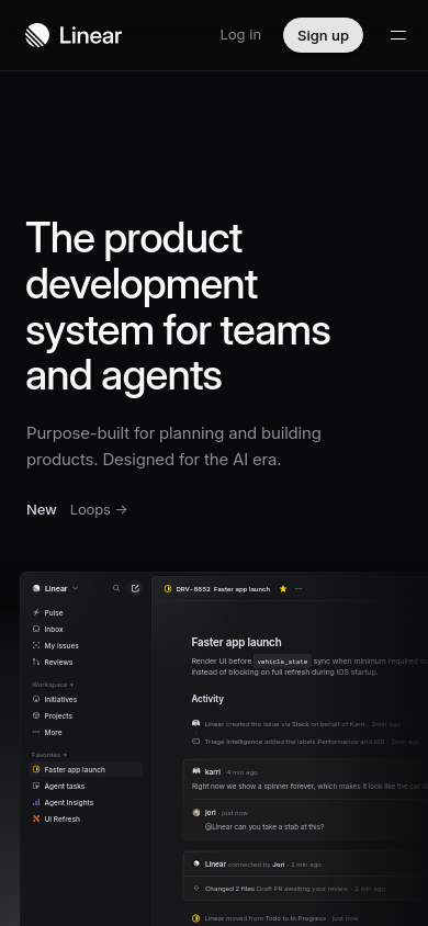 linear.app bei 390 Pixeln