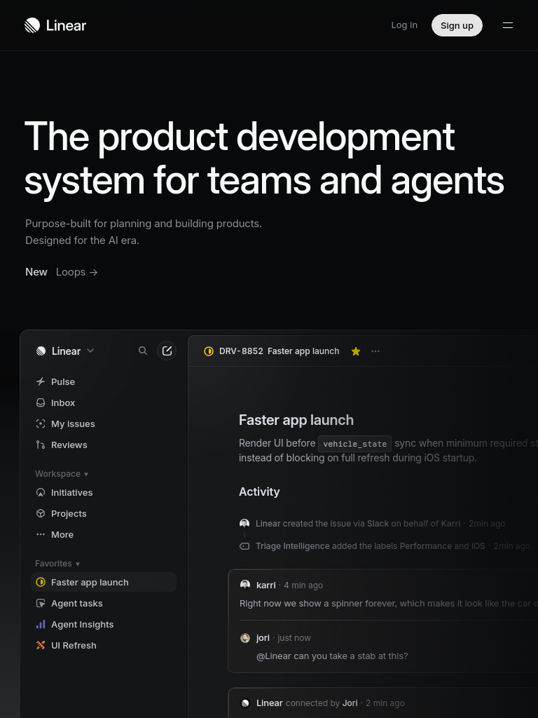 linear.app bei 768 Pixeln