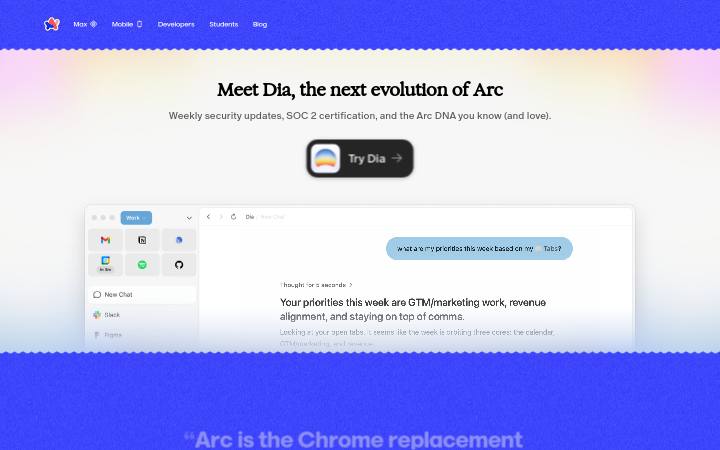 الصفحة الرئيسية لـ arc.net